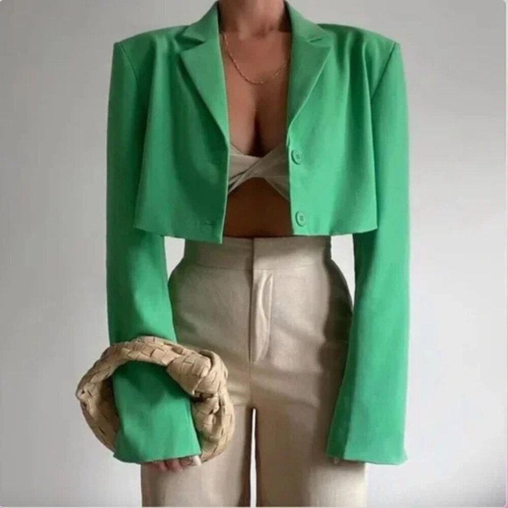 Danielle Bernstein x WeWoreWhat Green Cropped Blazer Size Medium 26659